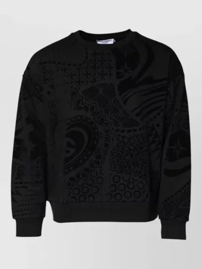 Dolce & Gabbana Velvet Print Crew Neck Graphic Sweatshirt In Black