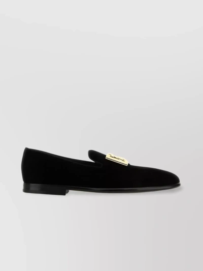 Dolce & Gabbana Velvet Round Toe Loafers In Black