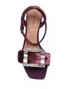 Dolce & Gabbana Velvet Sandal In Vinacca Color With Buckle With Stones In Multicolor