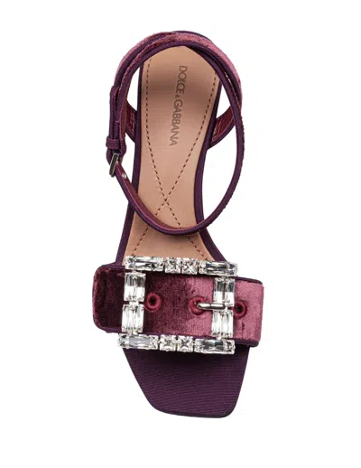 DOLCE & GABBANA VELVET SANDAL IN VINACCA COLOR WITH BUCKLE WITH STONES