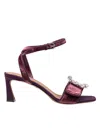 Dolce & Gabbana Velvet Sandal In Vinacca Color With Buckle With Stones In Multicolor