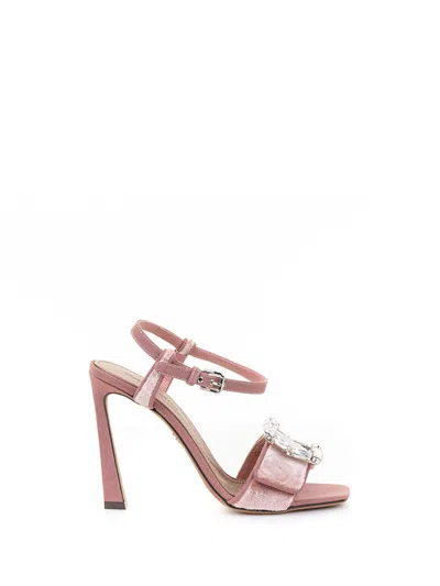 Dolce & Gabbana Velvet Sandal With Jewel Buckle In Pink