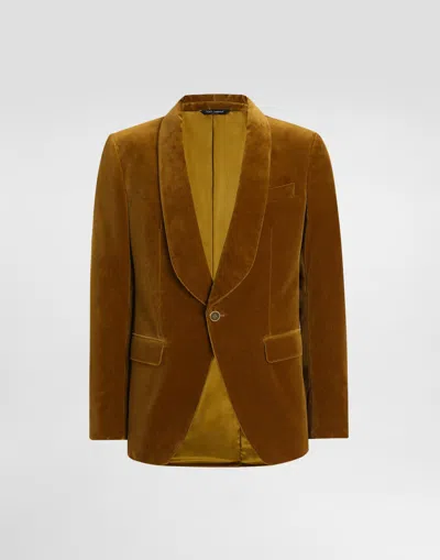 Dolce & Gabbana Velvet Single-breasted Jacket In Yellow