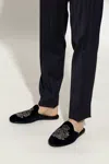 Dolce & Gabbana Velvet Slippers With Coat Of Arms Embroidery In Navy Blue