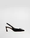 Dolce & Gabbana Velvet Slingbacks With Bejeweled Buckle In Black