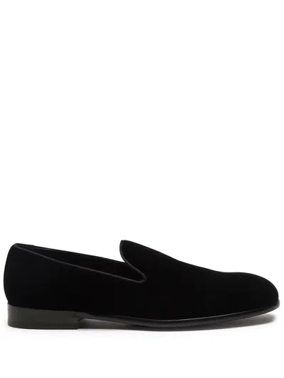 Dolce & Gabbana Black Dg Crown Embroidery Loafers Slip On Shoes
