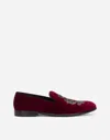 Dolce & Gabbana Men's Embroidered Coat Of Arms Velvet Loafer Slippers In Bordeaux