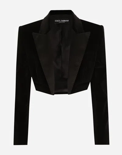 Dolce & Gabbana Velvet Spencer Tuxedo Jacket In Black