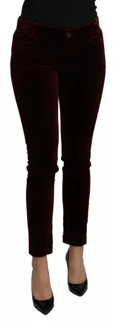 Dolce & Gabbana Velvet Stretch Trousers In Burgundy