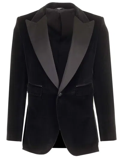 Dolce & Gabbana Black Velvet Single Breasted One Button Blazer
