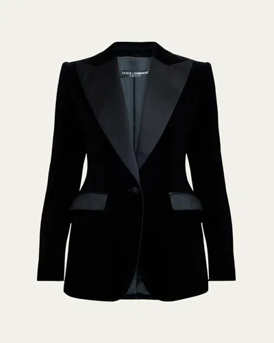 Dolce & Gabbana Velvet Tuxedo Tailored Jacket In Black