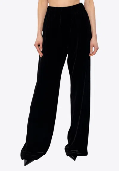 Dolce & Gabbana Velvet Wide-leg Track Pants In Black