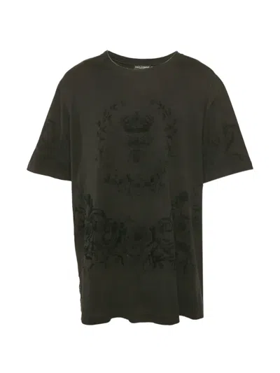 Pre-owned Dolce & Gabbana Velvet-print Cotton T-shirt In Green