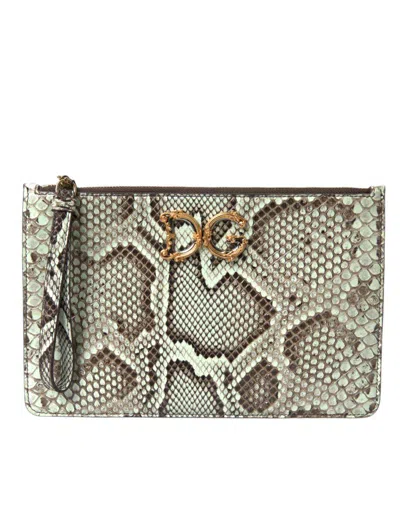 Dolce & Gabbana Verde Acqua Exotic Leather Gold Dg Logo Clutch Borse Women's Bag