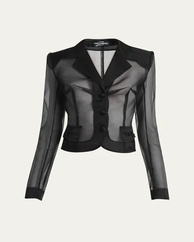 Dolce & Gabbana Vernice Sheer Tulle Crop Jacket In Black