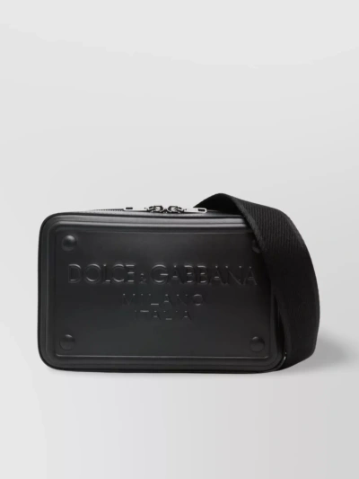 Dolce & Gabbana Embossed Logo Leather Crossbody Bag In Black