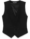 Dolce & Gabbana Black Brocade Button Down Sleeveless Vest Top In Black