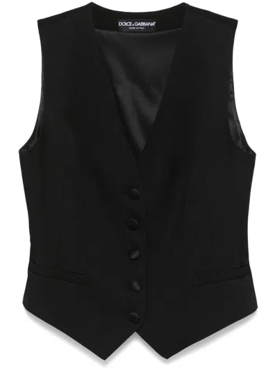Dolce & Gabbana Black Brocade Button Down Sleeveless Vest Top