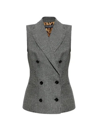 Dolce & Gabbana Vest In Glen Plaid Flannel In Grey