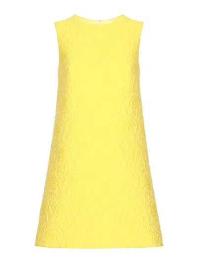 Dolce & Gabbana Matelasse Fiori Jacquard Mini Dress In Yellow