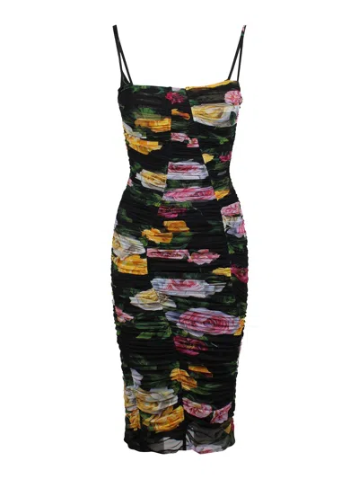 DOLCE & GABBANA LONGUETTE DRESS IN DRAPED TULLE