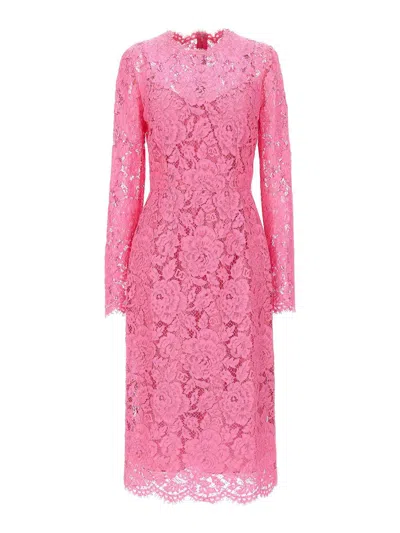 Dolce & Gabbana Lace Dress With Silk Petticoat In Pink