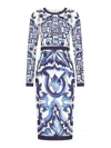 Dolce & Gabbana Blu Mediterraneo Painterly Long-sleeve Midi-dress In Blue