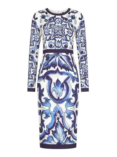 Dolce & Gabbana Majolica Print Dress In Blue