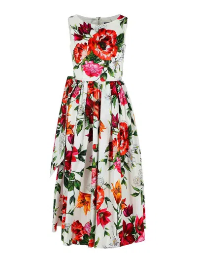 Dolce & Gabbana Flower-print Sleeveless Poplin Dress In Animal Print