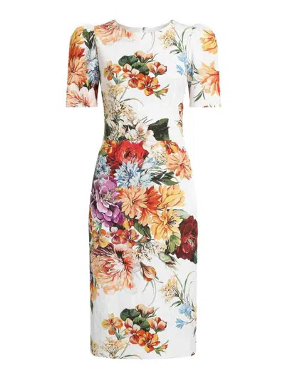 Dolce & Gabbana Midi Dress In Cretonne With A Bouquet Print In Multi