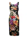 Dolce & Gabbana Flower Print Satin Midi Dress In Black