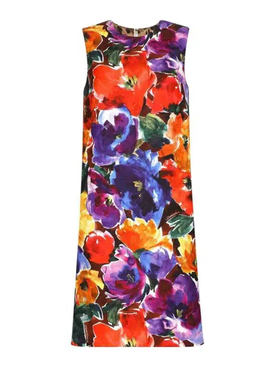Dolce & Gabbana Abstract Floral-print Midi Dress In Multi