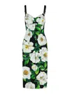 Dolce & Gabbana Black Floral Midi Synthetic Dress In Black