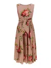 Dolce & Gabbana Abito Midi In Cotone Rosa Con Stampa Fiori Dolce E Gabbana In Brown