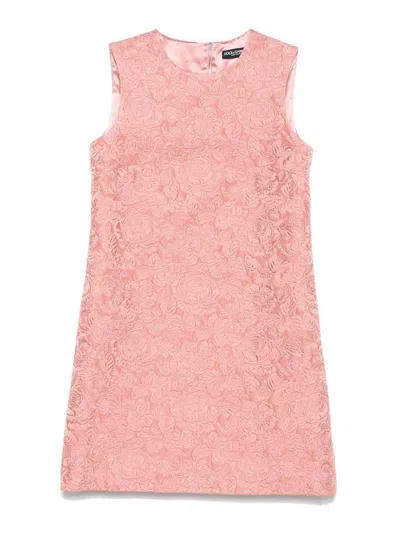 DOLCE & GABBANA SHORT FLORAL QUILTED JACQUARD A-LINE DRESS