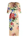 Dolce & Gabbana Women Satin Dress With Iconic Floral Print In Nude & Neutrals