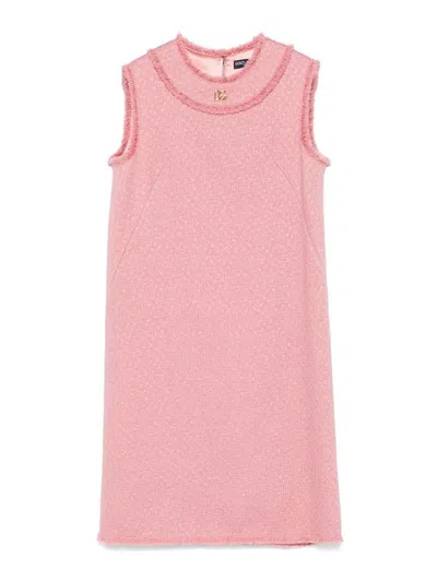 DOLCE & GABBANA SLEEVELESS RASCHEL TWEED DRESS WITH DG LOGO
