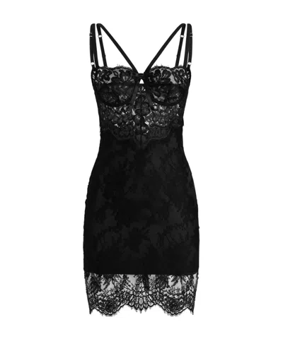 Dolce & Gabbana Vestido Mini De Encaje Chantilly Con Detalle De Sujetador In Schwarz