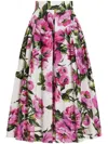 Dolce & Gabbana Pink Circle Midi Skirt With All-over Peony Motif In Multicolor