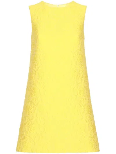 Dolce & Gabbana Yellow Jacquard Floral Mini Dress For Women