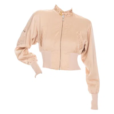 Pre-owned Dolce & Gabbana Vintage 1990s Blush Zip Crop Bomber Jacket In Sand