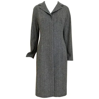 Pre-owned Dolce & Gabbana Vintage 1990s Herringbone Wool Coat Women's Size 42 In Gray