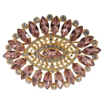 Pre-owned Dolce & Gabbana Vintage 2000s Floral Brooch Purple Mauve Gold White Crystal Pin