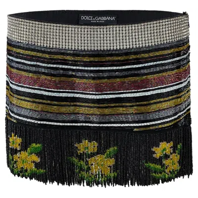 Pre-owned Dolce & Gabbana Vintage Beaded Fringe Mini Skirt Runway Spring Summer S/s 2000 In Black