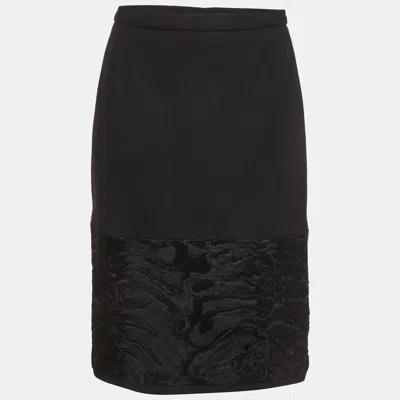 Pre-owned Dolce & Gabbana Vintage Black Wool Blend Fur Trim Skirt M