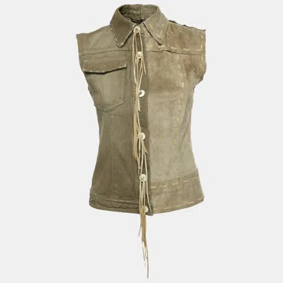 Pre-owned Dolce & Gabbana Vintage Brown Denim And Suede Fringed Vest S