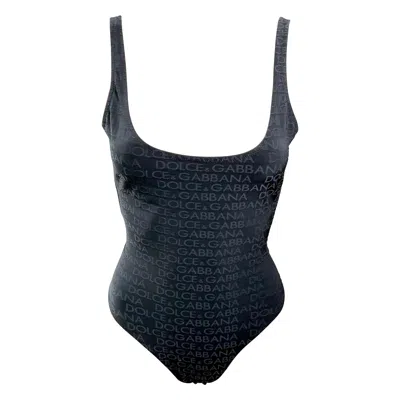 Pre-owned Dolce & Gabbana Vintage C.1990 Logo Monogram Black Bodysuit Swimsuit Swimwear