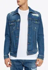 Dolce & Gabbana Blue Jacket With Classic Collar And Rips In Denim Stretch Man In Blue