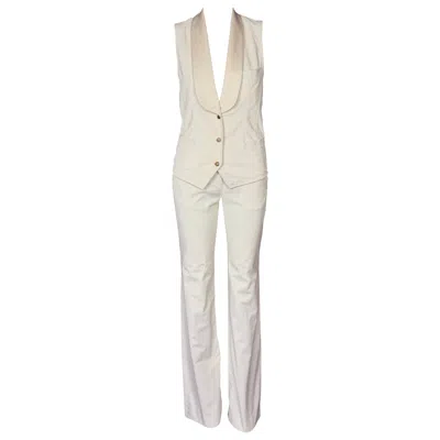 Pre-owned Dolce & Gabbana Vintage Dolce & Gabanna Y2k Corduroy Cream Tuxedo Vest And Trouser Suit Set In White