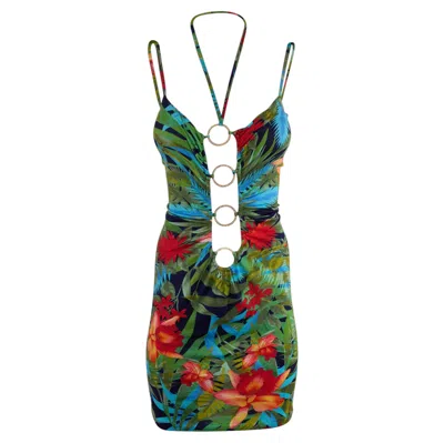 Pre-owned Dolce & Gabbana Vintage Dolce&gabbana Spring/summer 2005 Tropical Print Mini Dress In Black